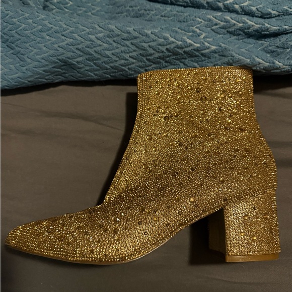 Betsey Johnson Size 9 Gold Rhinestone Booties - Picture 7 of 10